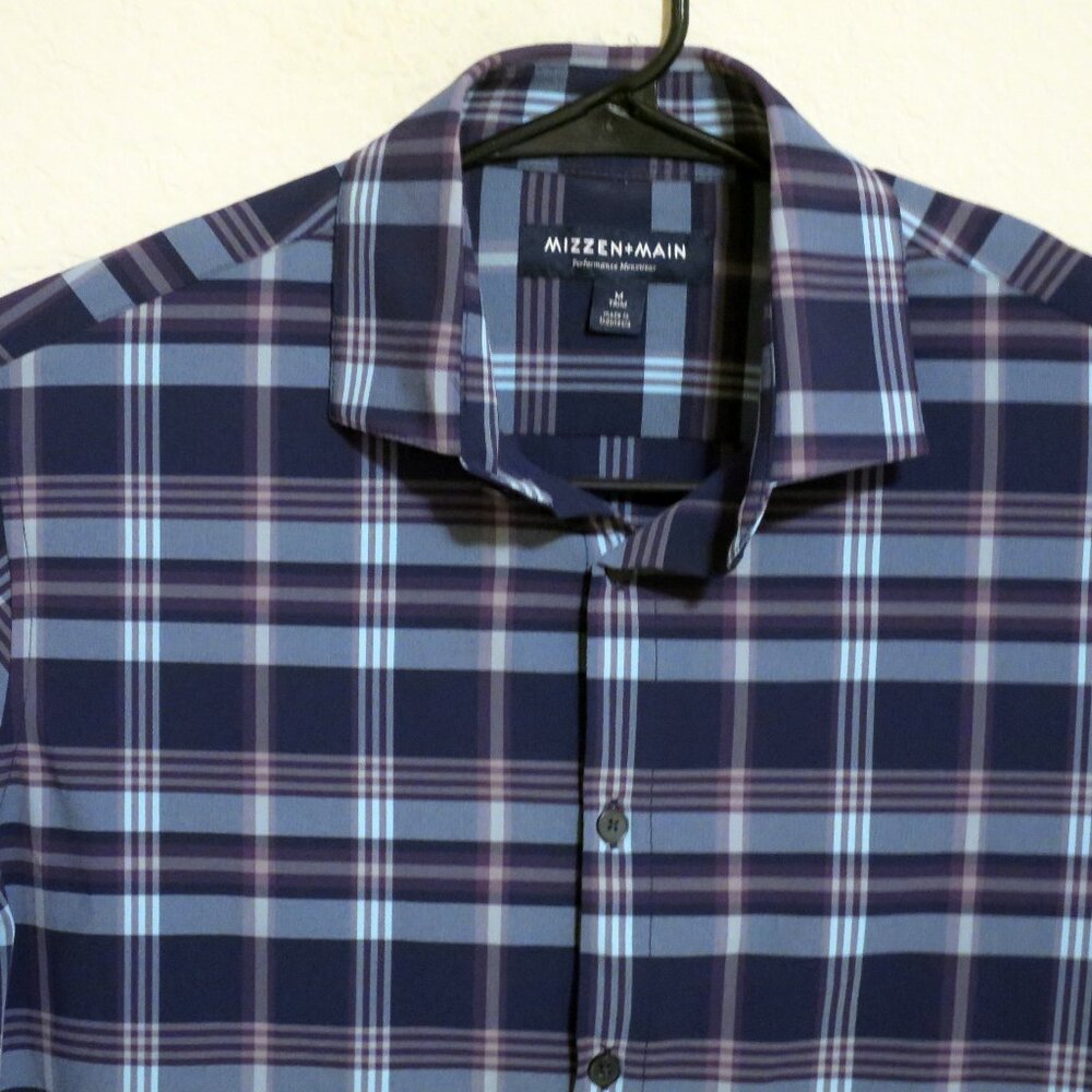 Mizzen Main Shirt Mens Medium Long Sleeve Button Trim Fit Blue Purple Striped